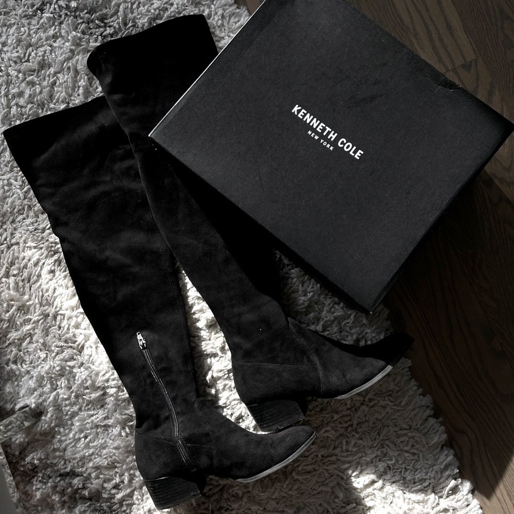 Thigh high black suede Kenneth Cole boots